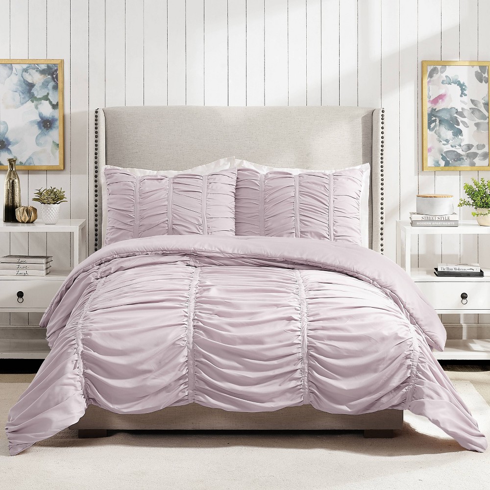 Photos - Duvet Full/Queen 3pc Emily Textured Comforter Set Purple - Modern Heirloom: Ruch