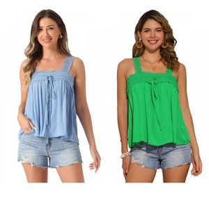 INSPIRE CHIC Women's Square Neck Panel Lace Ruffles Casual Sleeveless Tank Top 2 Packs - 1 of 4