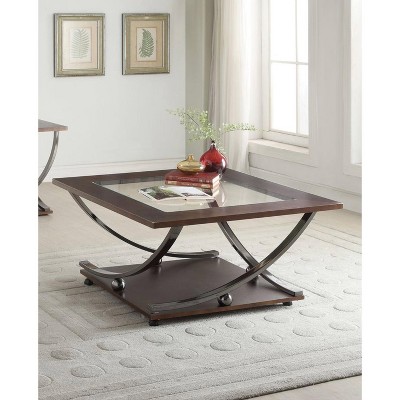 NicBex Vintage Square Dark Brown Coffee Table with Creative Storage Base,Birch Veneer Finish Side Table,Center Table for Living Room
