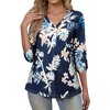 Nlife Women's Casual V Neck Floral Print 3/4 Length Sleeve Blouses Tropical Hawaiian Shirt Tops - 2 of 4