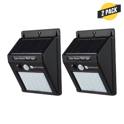 Dartwood Outdoor Solar Lights with Motion Sensor, 20 LED, 150 Lumens Bright Weatherproof Wall Spotlight for Gardens Porches Walkways Patios (2 Pack)
