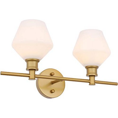 Gene 2-Light Brass and Frosted White Glass Wall Sconce