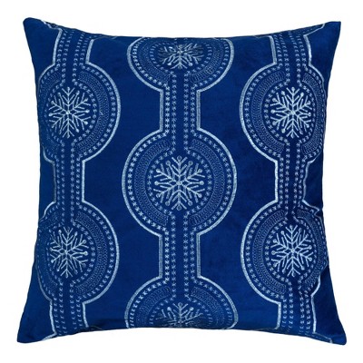 TopComfy Support Pillow Holiday Blue Velvet Throw Pillow with Snowflake Embroidery for Winter Decor, Blue, 17"*17"*10"