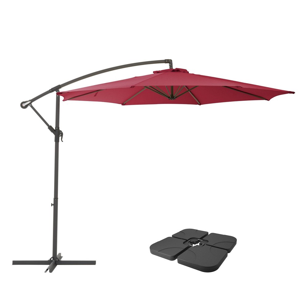 Photos - Parasol CorLiving 9.5' x 9.5' UV Resistant Offset Cantilever Patio Umbrella with Base Weight 