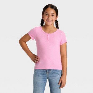 Girls' Short Sleeve Waffle Knit Henley T-Shirt - Cat & Jack™ - 1 of 3