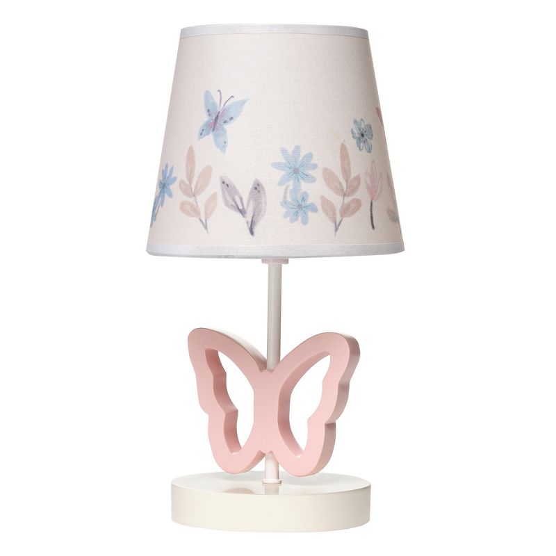 Lambs & Ivy Baby Blooms Pink Butterfly Nursery Lamp with Floral Shade & Bulb, 1 of 7