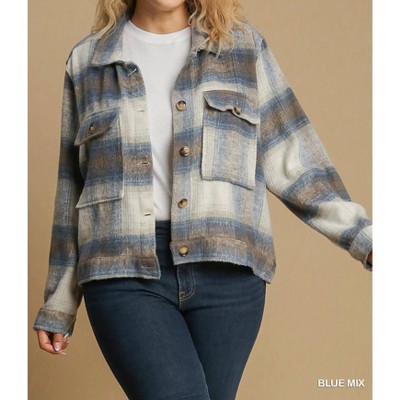 Women's Plaid Cropped Jacket Shacket - umgee : Target