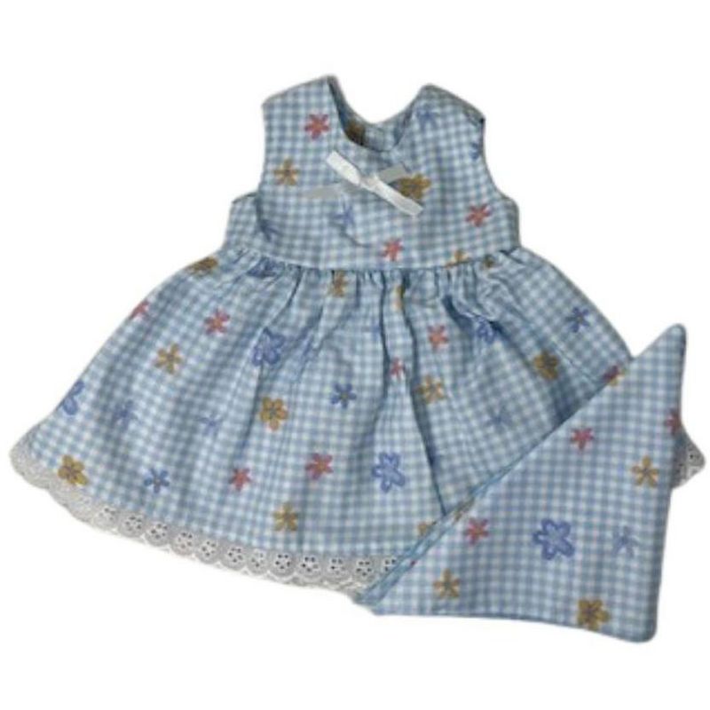 Doll Clothes Superstore Blue Flowers And Checks Doll Dress Fits 15 Inch Baby Dolls, 1 of 5