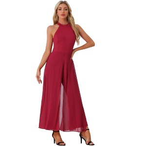 INSPIRE CHIC Women's Sleeveless Halter Neck Elegant Wedding Cocktail Dressy Jumpsuits - 1 of 4