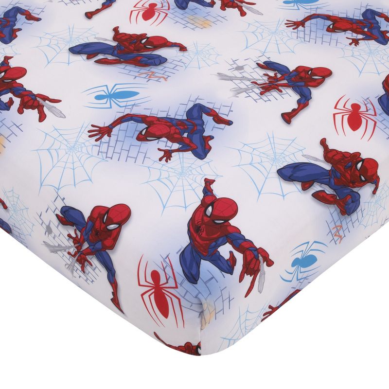 Marvel Spiderman Wall Crawler Red, White, and Blue Spider Webs 4 Piece Toddler Bed Set, 3 of 7