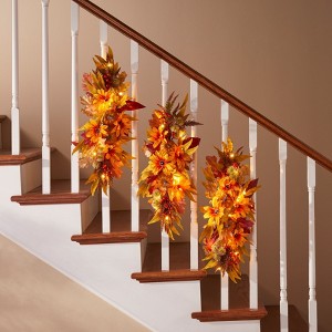 BrylaneHome Pre-Lit Harvest Daisy Staircase Swag - 1 of 2
