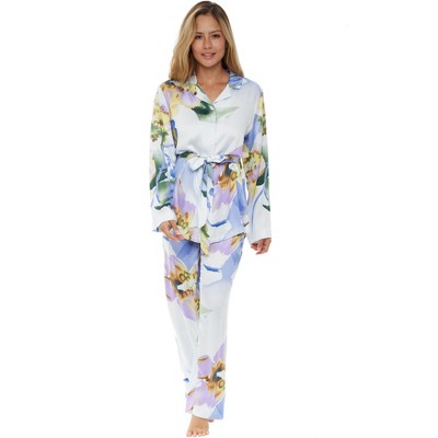 Alexander Del Rossa Women's Front Tie Pajama Set, Long Silky Pjs Floral  Flowers : : Clothing, Shoes & Accessories