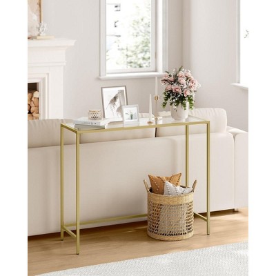 Gold Metal Frame Console Table with Tempered Glass Top