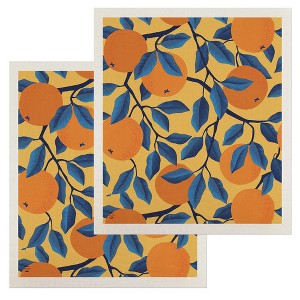 Briarwood Lane Blue Leaves and Oranges Swedish Dishcloth (2-pack) - 1 of 4
