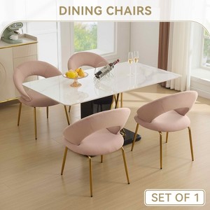 MAYEERTY Velvet Dining Chair, Curved Backrest Golden Metal Legs, Kitchen Dining Room, White - 1 of 4