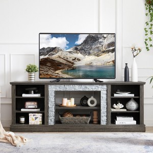 Wooakway Large TV Stand TV Desk Storage Rack with Faux Stacked Stone Surround - 1 of 4