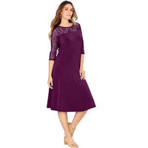Roaman's Plus Size 3/4 Sleeve Allover Lace Swing Dress - 1 of 4