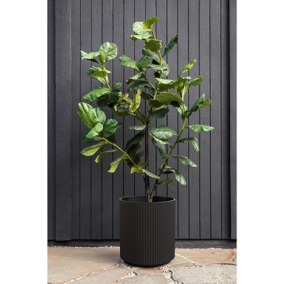 Black 20" Plastic-Stone Round Planter for Indoor/Outdoor