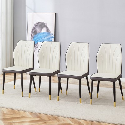 DOMETOUR Modern Dining Chairs PU Backrest and Black Metal Legs Set of 4