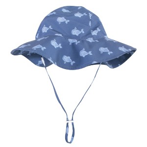 Hudson Baby Infant and Toddler Boy Sun Protection Hat, Dark Blue Whale - 1 of 2