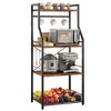 Kitchen Bakers Rack, Microwave Oven Stand with Large Wire Basket, Industrial Coffee Bar Station, 4-Tier Kitchen Utility Storage Shelf, Brown - 2 of 4
