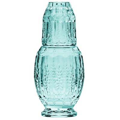 Elle Décor Vintage Night Bedside 33 oz. Water Carafe With Tumbler, 2-Piece Set, Elegant Pitcher and Matching Drinking Glass Doubles As Lid
