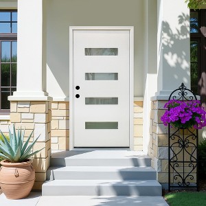 36 x 80 Fiberglass Entry Door, 4-Lite Frosted Glass - Contemporary Style for Home's Front Entrance, Right Hand Inswing - 1 of 4