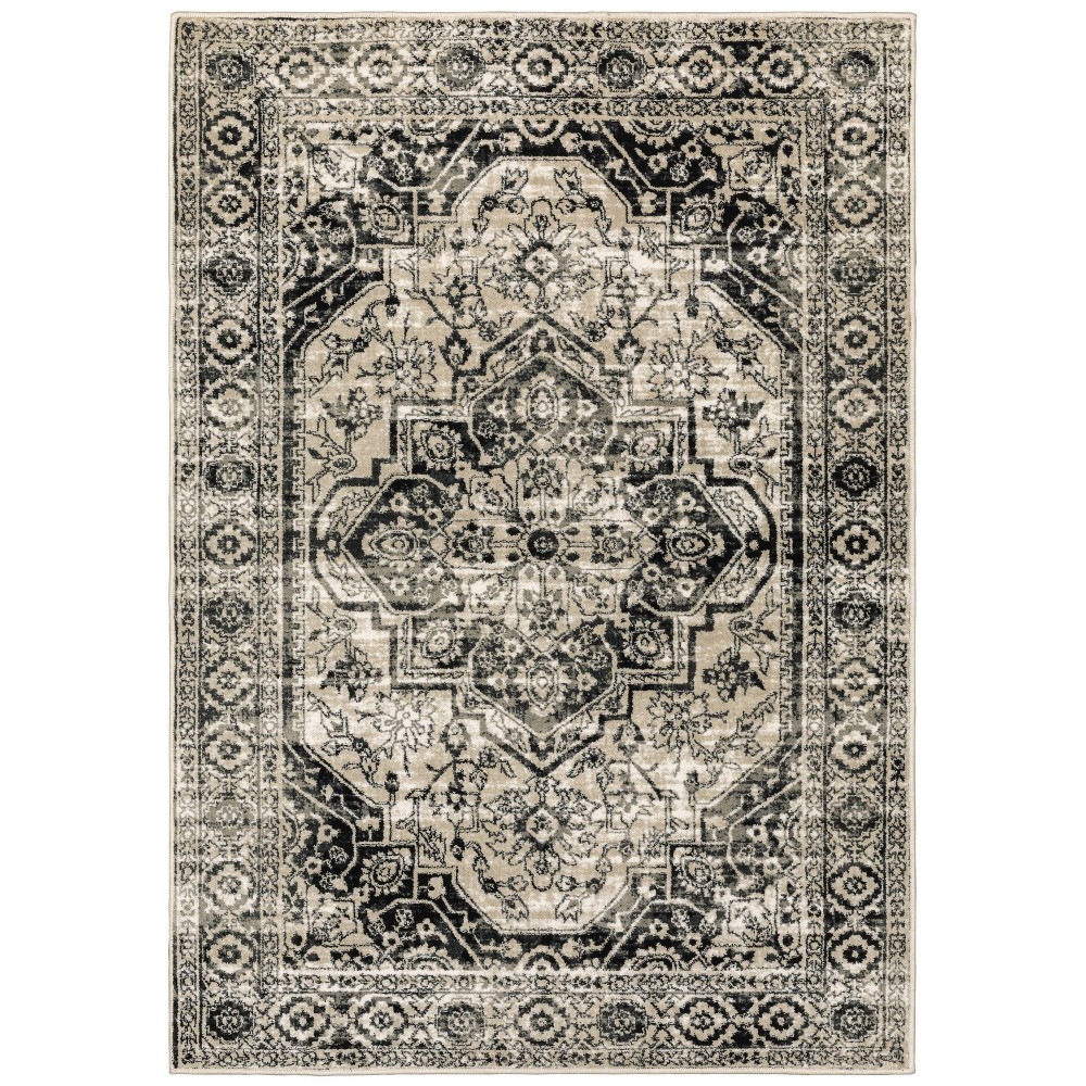 9'10inx12'10in Gabriella Distressed Vintage Traditions Rug Gray/Black - Captiv8e Designs