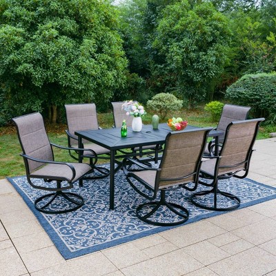 7pc Outdoor Dining Set With Padded Swivel Chairs & Metal Rectangle ...