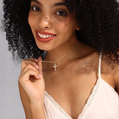 Clotth Rotatable Crown Cross Pendant Necklace, 18k Gold Plated Cross Necklace with Rotatable Crown, Diamond Cross Necklace for Women