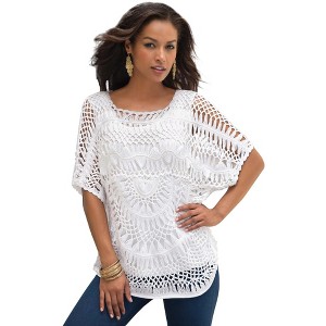 Roaman's Women's Plus Size Pullover Crochet Sweater - 1 of 4