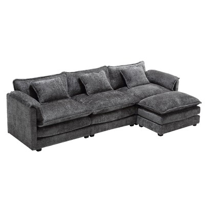 NicBex Chenille L-Shaped Convertible Sectional Sofa with Movable Pedals and Detachable Armrests for Living Room,Apartment,Gray
