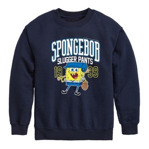 Boys' - SpongeBob SquarePants - Spongebob Slugger Pants Graphic Long Sleeve Fleece Sweatshirt - 1 of 4