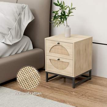 Arina Natural rattan 20.87'' H x 15.75'' W x 15.75'' D Queen Size 2 Drawer Nightstand With Storage-The Pop Home