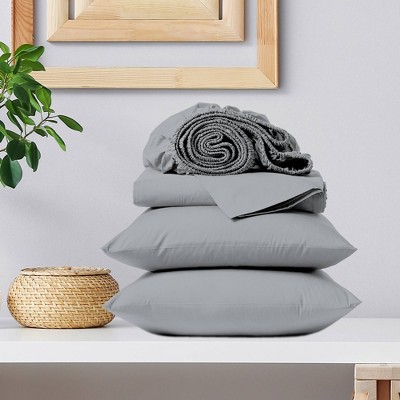 Light Gray Twin Cotton Deep Pocket Sheet Set