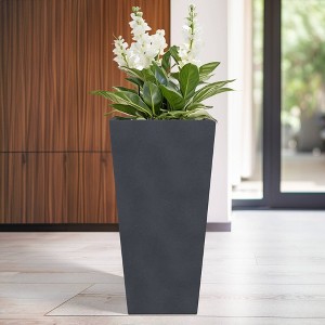 Square Concrete/Fiberglass Modern Tapered Indoor/Outdoor Planter Charcoal Gray - Rosemead Home & Garden, Inc. - 1 of 4