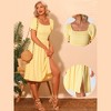 Allegra K Women's Smocked Gingham Square Neck Short Sleeve Casual Plaid Dress - 2 of 4