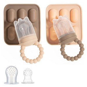 Silicone Baby Fruit Feeders with Freezer Tray for Batch Prep, Set of 2 – Safe & Convenient, Includes Extra Pouches & Travel Lids, Dishwasher Safe - 1 of 4