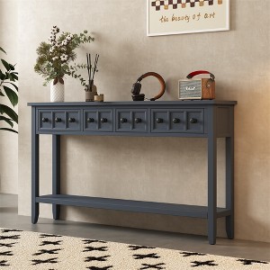 60" Rustic Entryway Console Table, Narrow Sofa Table With 2 Different Size Drawers And Bottom Shelf For Storage, Display Shelf For Home Living Room - 1 of 4