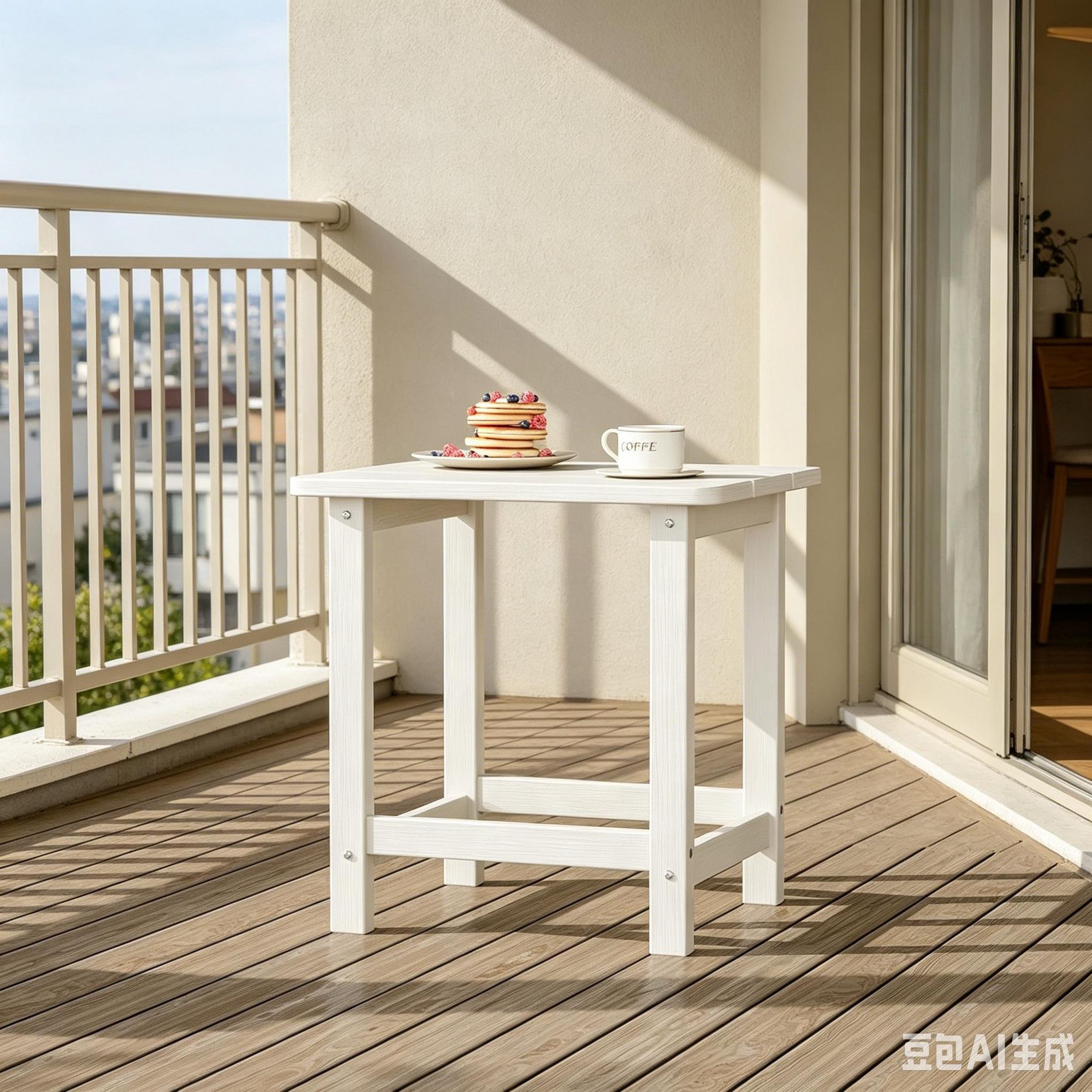 White HDPE Outdoor Side Table - Weatherproof Adirondack End Table for Patio, Porch, Poolside, Easy Assembly, 17.9" H Small Square Accent Table