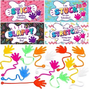 Joyfy 28 Packs Valentines Day Sticky Hands Toy Set with Greeting Cards, Fun Party Favors and Classroom Exchange Prizes - 1 of 4