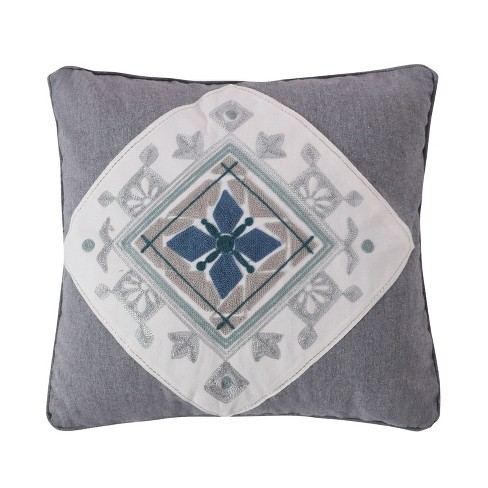 Madera Velvet Navy Crewel Decorative Pillow - Levtex Home : Target