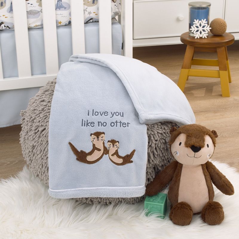 NoJo Arctic Adventure Light Blue and Tan I Love You Like No Otter Super Soft Applique Baby Blanket, 3 of 5