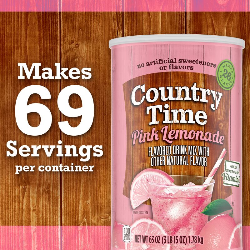 Country Time Pink Lemonade Drink Mix - 63 oz Canister, 4 of 9