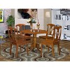 Coastal Dining Table Set - 5 Piece Kitchen Dinette Set - Round Table with Chairs - Saddle Brown Finish - 2 of 4