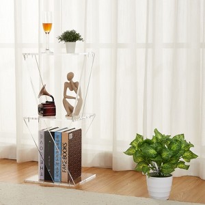 Modern Acrylic Ladder Bookcase,3-Tier Transparent Floating Shelves for Small Spaces, Bathroom Storage & Living Room Display - 1 of 4
