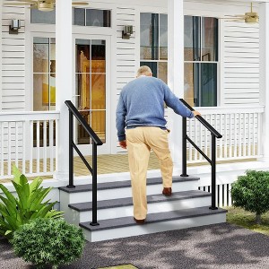 LOVMOR Hand Rails for Outdoor Steps, Wrought Iron Railing, Exterior Hand Railing for Steps, Porch Railing Kit - 1 of 4