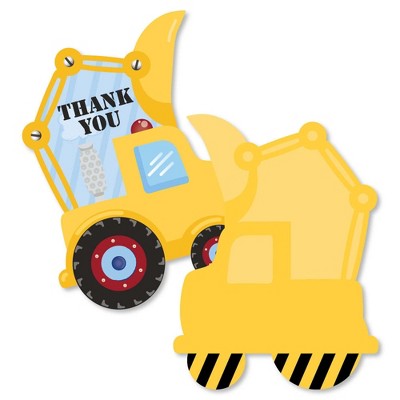 Big Dot of Happiness Construction Truck - Shaped Thank You Cards - Baby Shower or Birthday Party Thank You Note Cards with Envelopes - Set of 12