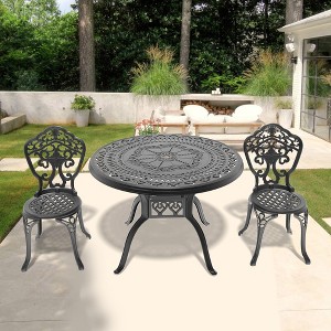 Akoasm 3-Pieces Aluminum Patio Dining Coffee Table Set With Umbrella Hole-Black - 1 of 4