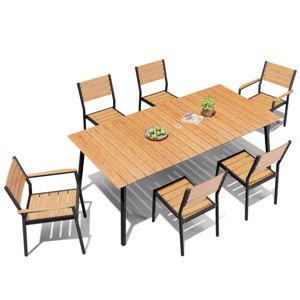 Crestlive Products 7pc Aluminum Patio Dinning Set 72in Table and 6 Chairs Plastic Wood Top with Umbrella Hole for Outdoor Pool Lawn - 1 of 4